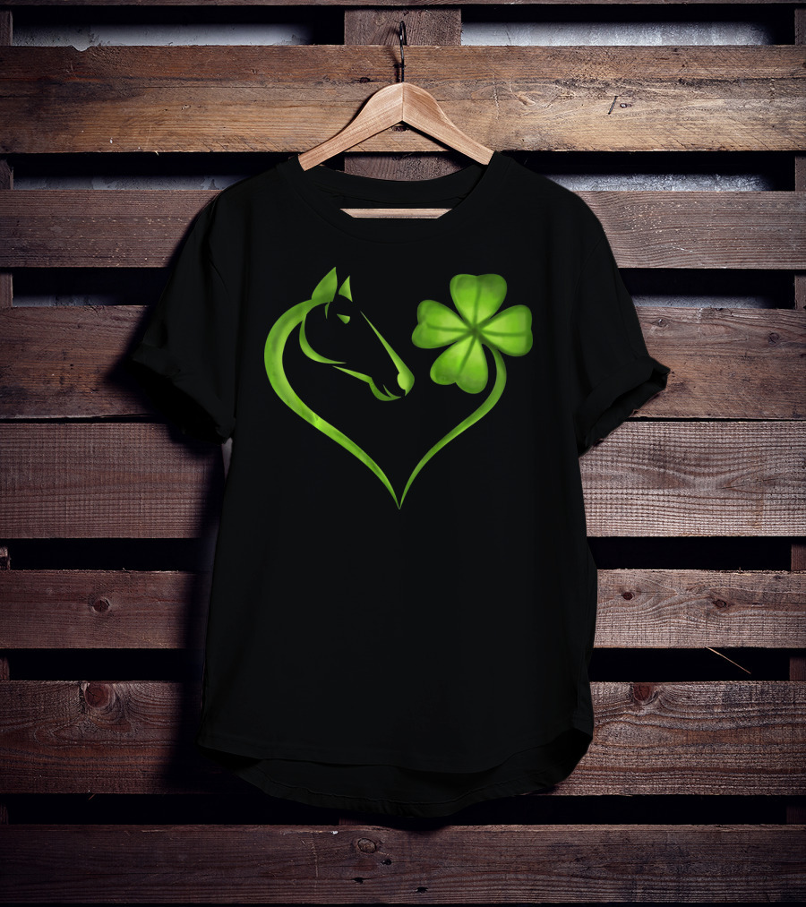 Horse Lucky Clover Heart Shape St. Patrick's Day T-Shirt