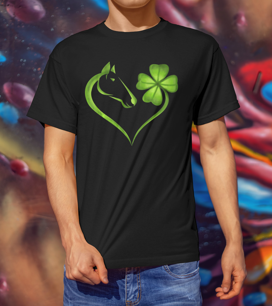 Horse Lucky Clover Heart Shape St. Patrick's Day T-Shirt