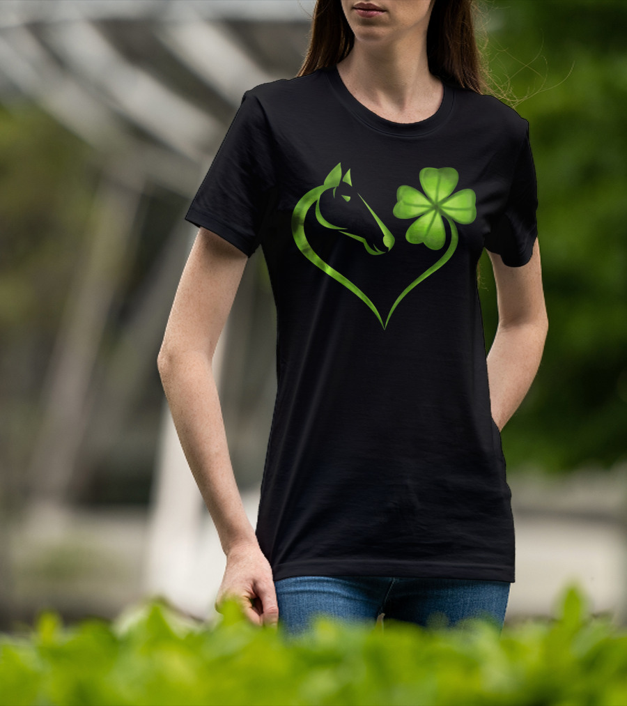 Horse Lucky Clover Heart Shape St. Patrick's Day T-Shirt