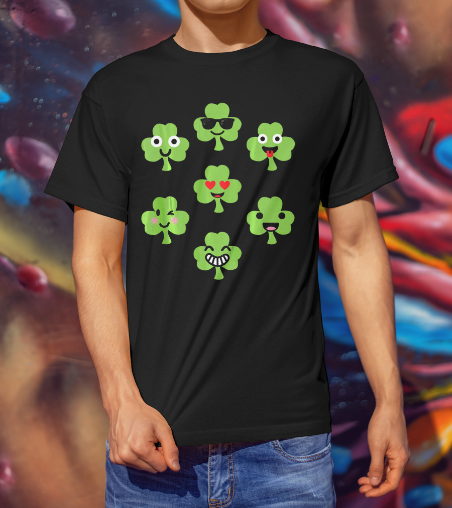 Emoji Shamrock Faces Lucky St. Patrick's Day T-Shirt