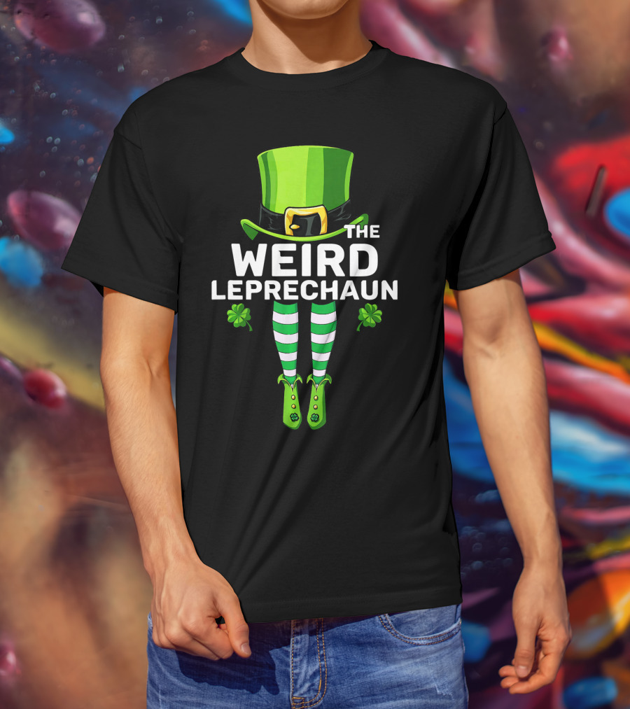 THE WEIRD LEPRECHAUN Shamrock Hat Striped Socks Fun St. Patrick's Day T-Shirt