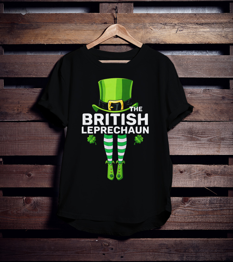 The British Leprechaun Matching Costume With Green Hat And Striped Socks T-Shirt