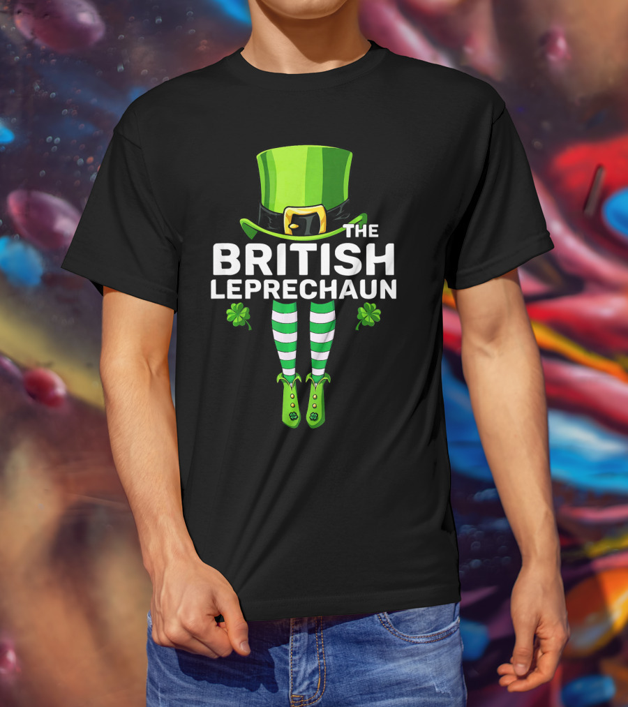 The British Leprechaun Matching Costume With Green Hat And Striped Socks T-Shirt