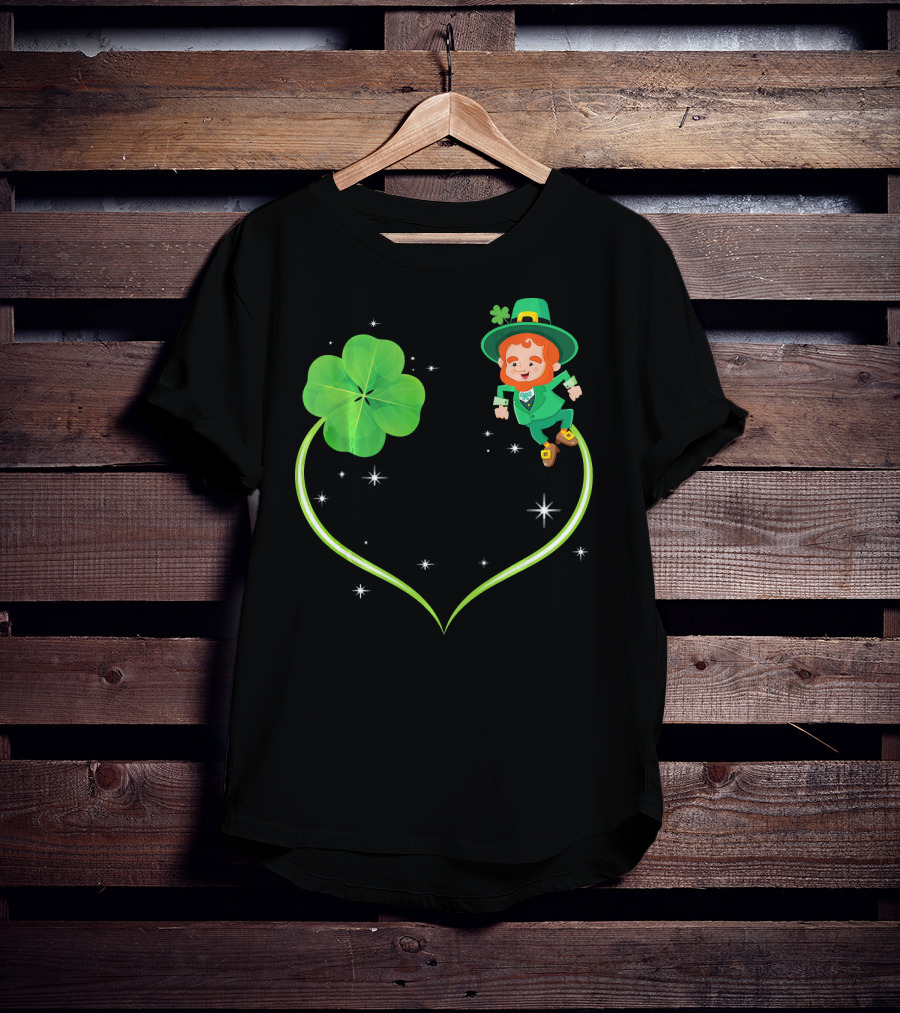 Leprechaun Flying With Shamrocks And Stars T-Shirt