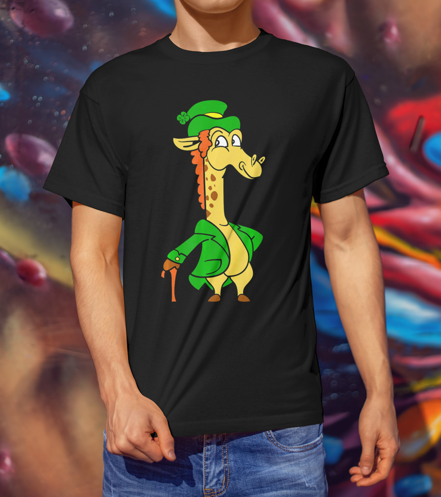 Funny Cool St. Patricks Day Giraffe Iris Leprechaun T-Shirt