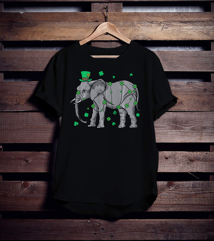 Elephant Wearing Leprechaun Hat With Shamrocks T-Shirt