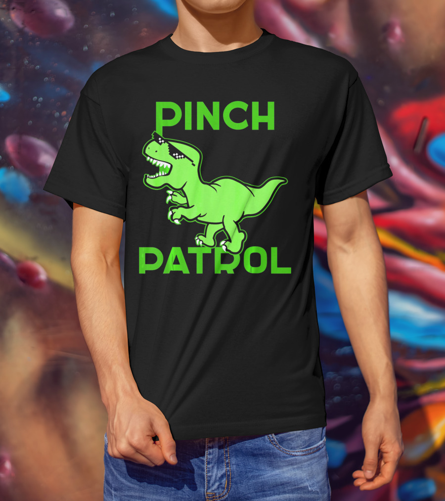 St Patrick Day Dinosaur Pinch Patrol Funny Green T-Rex Holiday T-Shirt