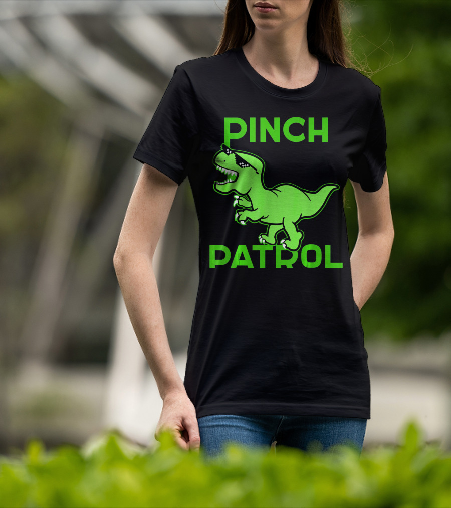 St Patrick Day Dinosaur Pinch Patrol Funny Green T-Rex Holiday T-Shirt