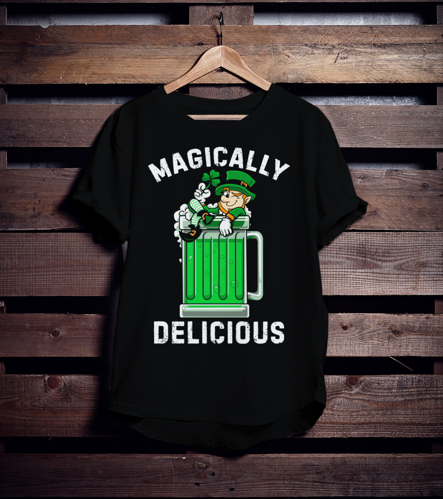 Magically Delicious Leprechaun Beer Mug Clover T-Shirt
