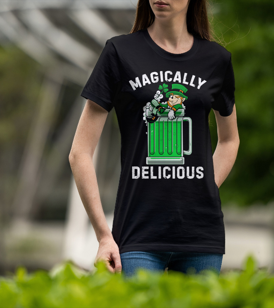 Magically Delicious Leprechaun Beer Mug Clover T-Shirt