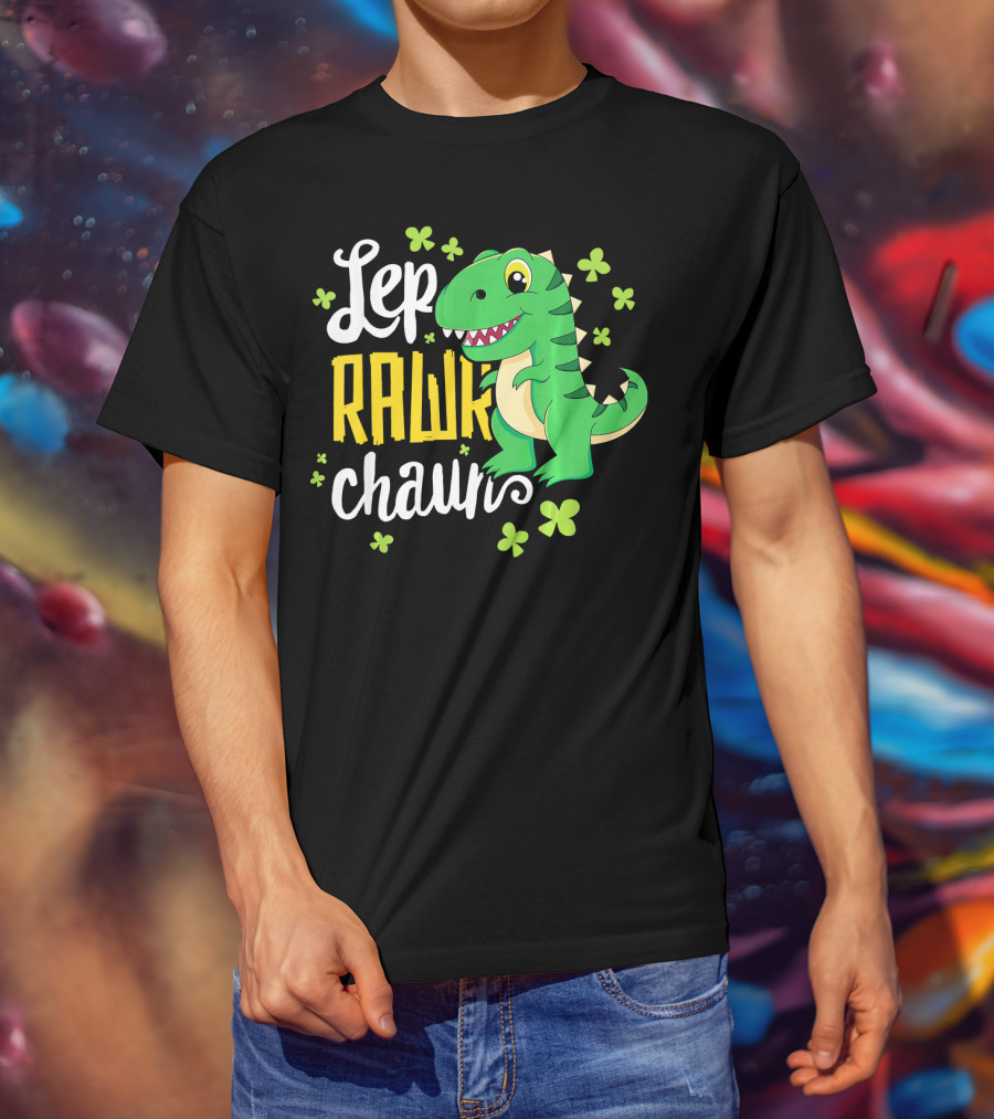 Lep Rawr Chawn Dinosaur With Shamrocks T-Shirt