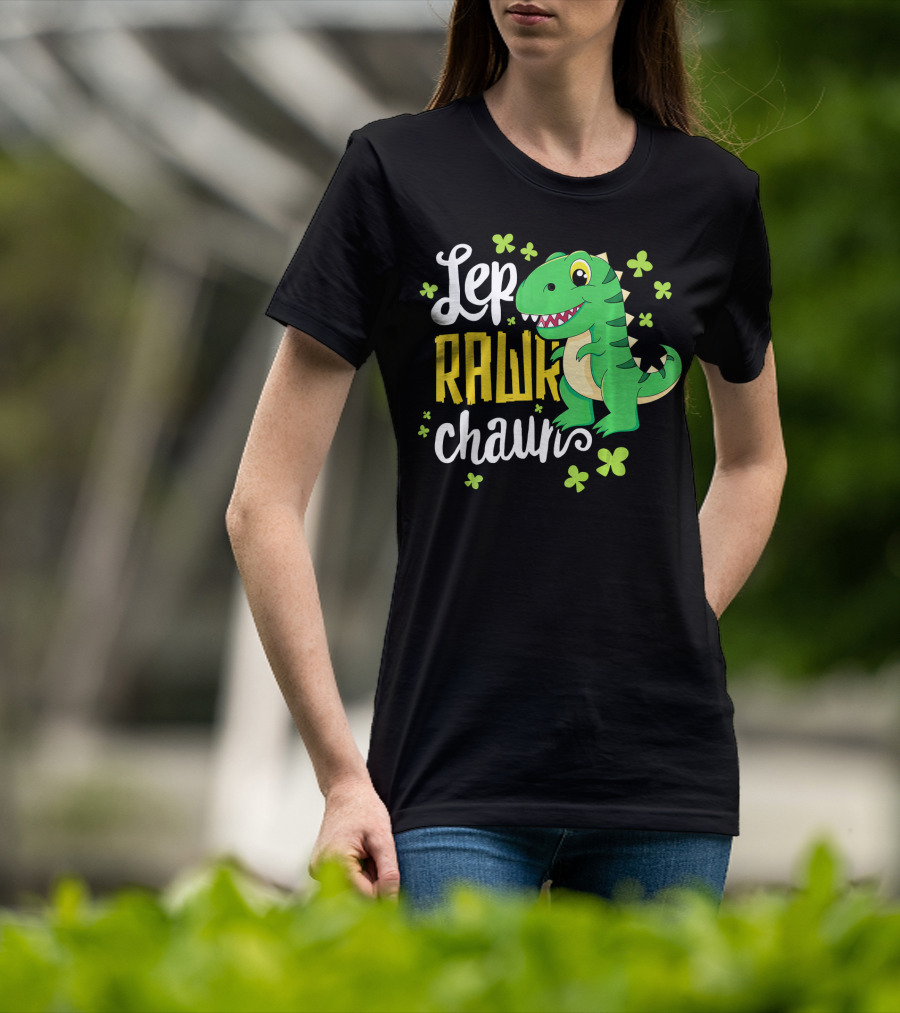 Lep Rawr Chawn Dinosaur With Shamrocks T-Shirt