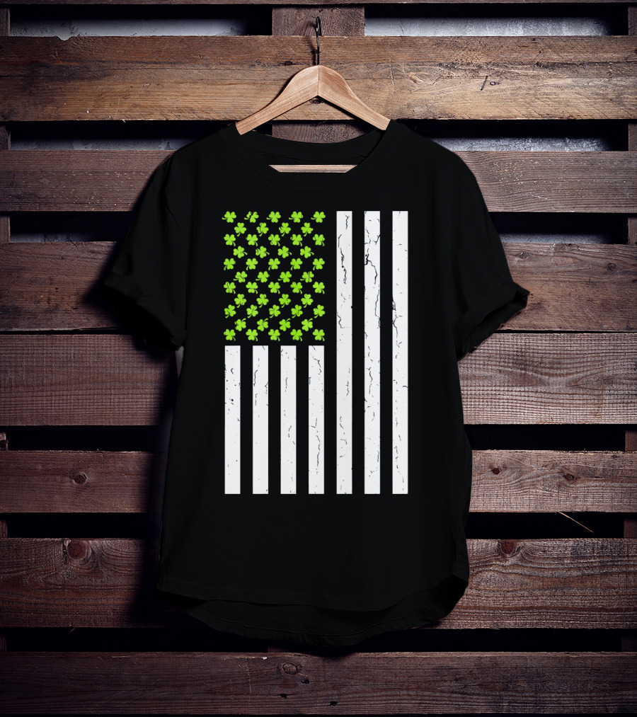St Patricksday Shamrock American Flag T-Shirt