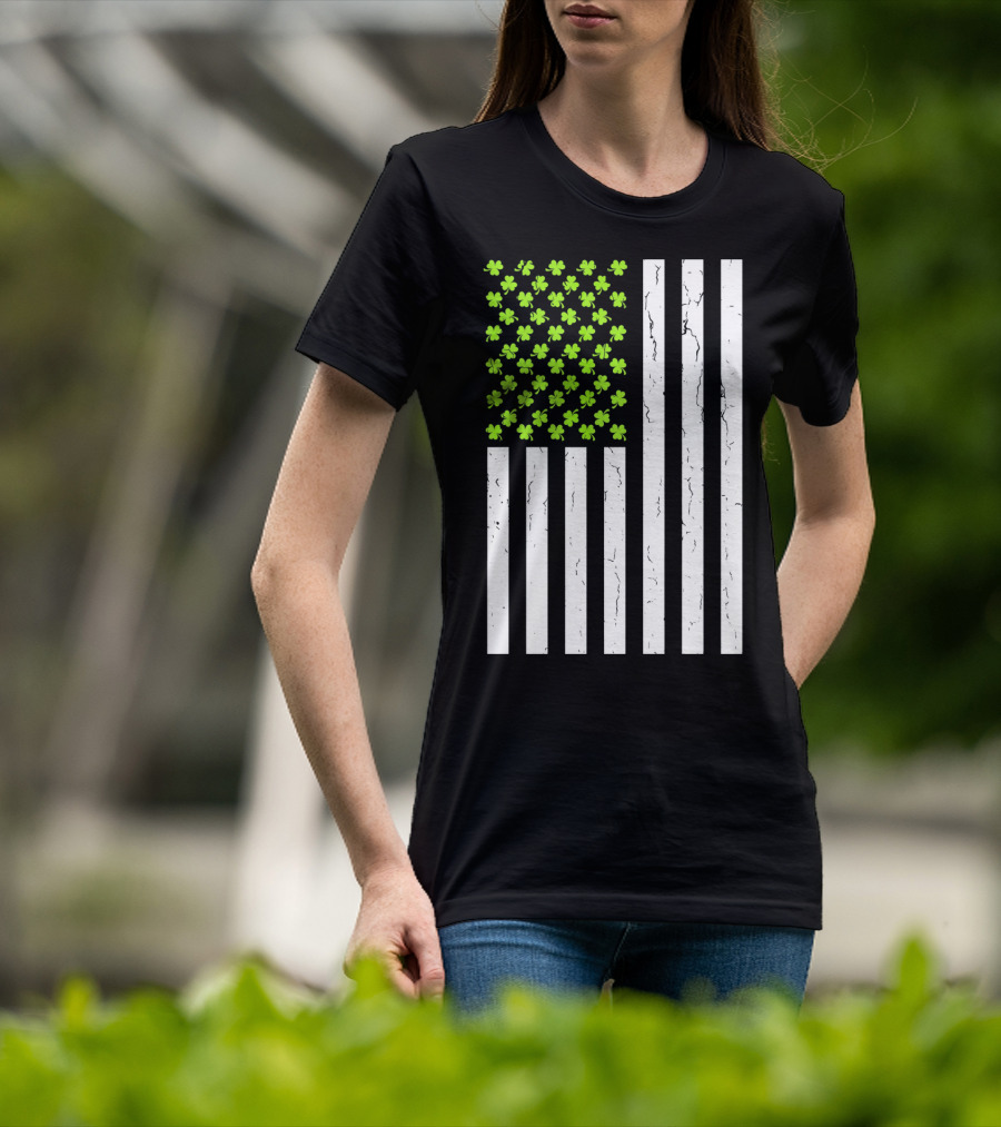St Patricksday Shamrock American Flag T-Shirt
