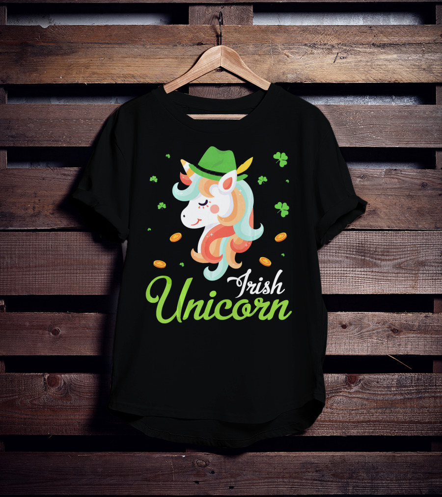 Irish Unicorn Leprechaun Gold Shamrocks T-Shirt