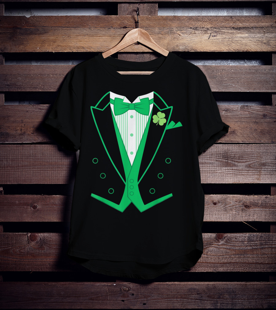 Irish Tuxedo Green Shamrock Bow Tie St. Patrick's Day T-Shirt