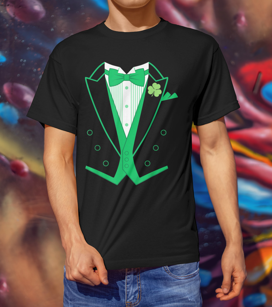 Irish Tuxedo Green Shamrock Bow Tie St. Patrick's Day T-Shirt