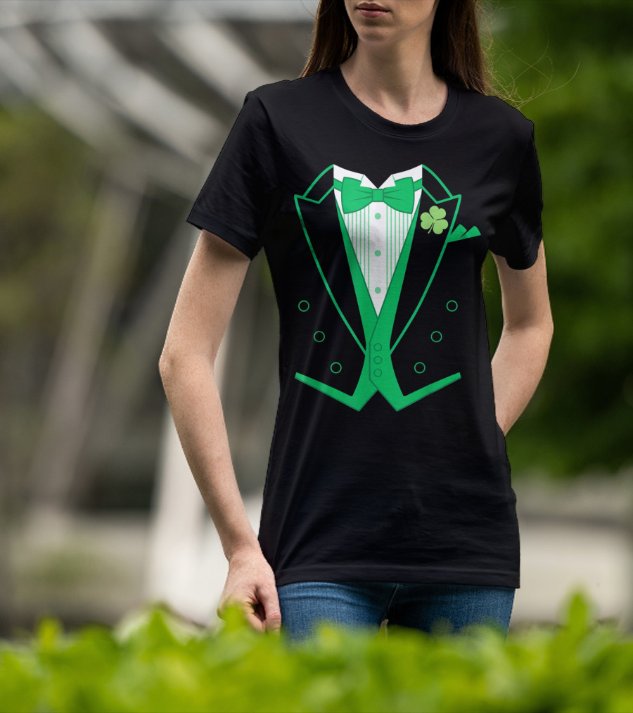 Irish Tuxedo Green Shamrock Bow Tie St. Patrick's Day T-Shirt