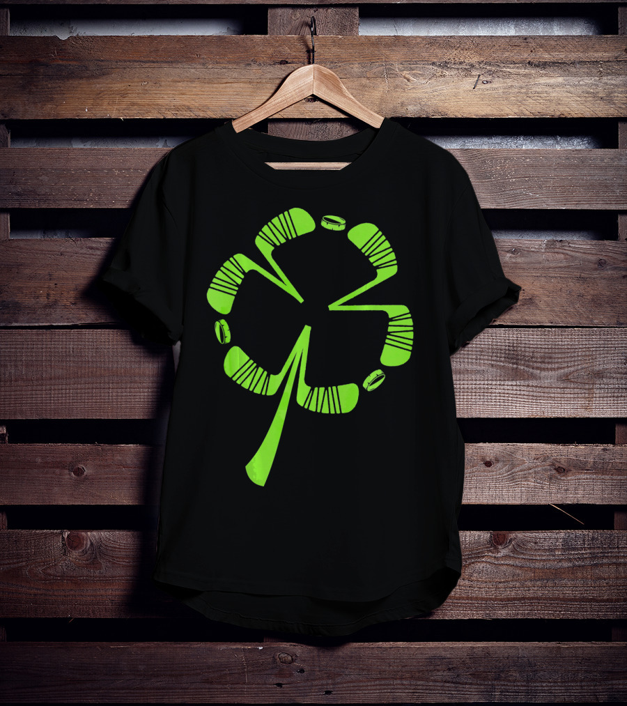 Ice Hockey Shamrock Saint Patrick's Day Hat Stick Puck Clover T-Shirt