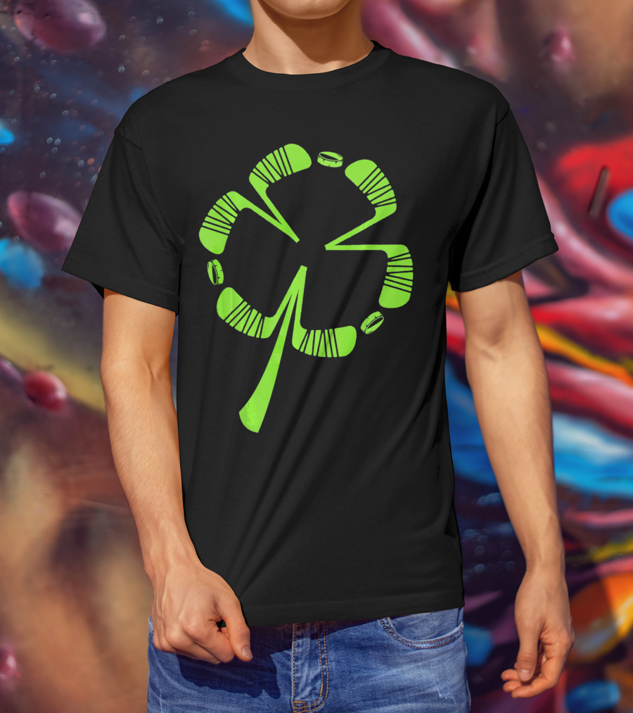 Ice Hockey Shamrock Saint Patrick's Day Hat Stick Puck Clover T-Shirt