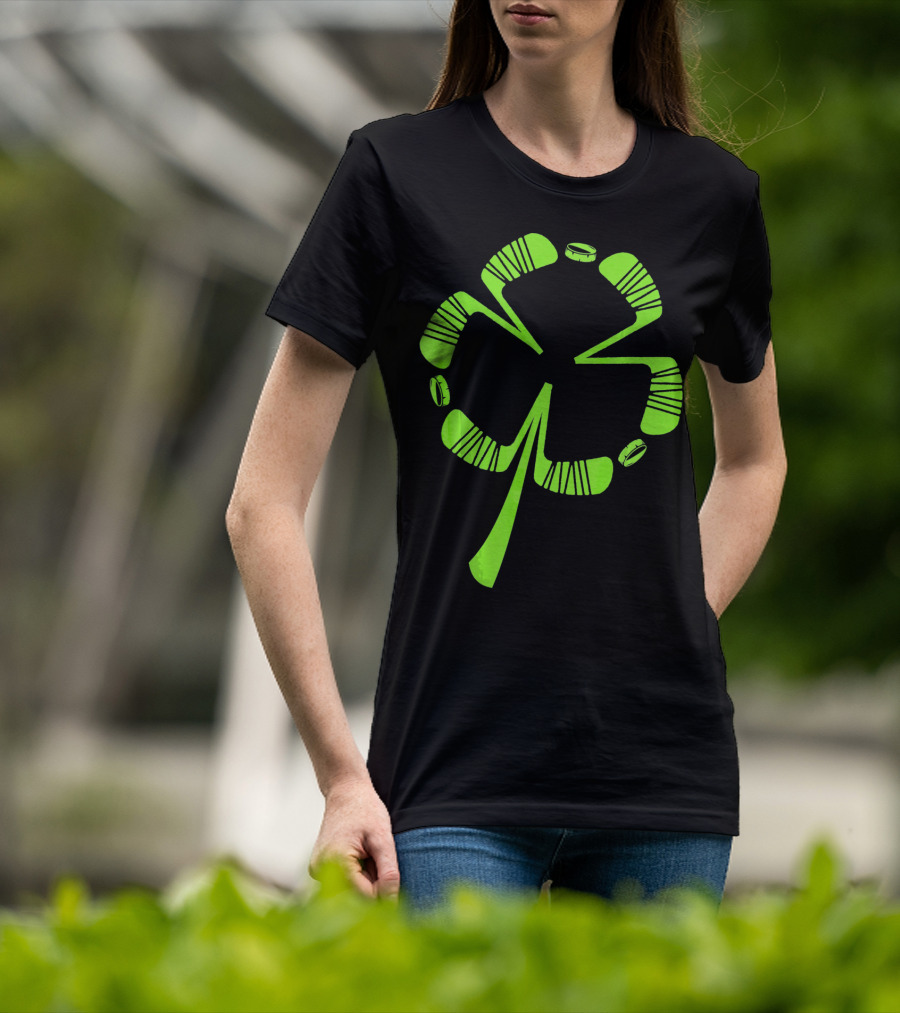 Ice Hockey Shamrock Saint Patrick's Day Hat Stick Puck Clover T-Shirt