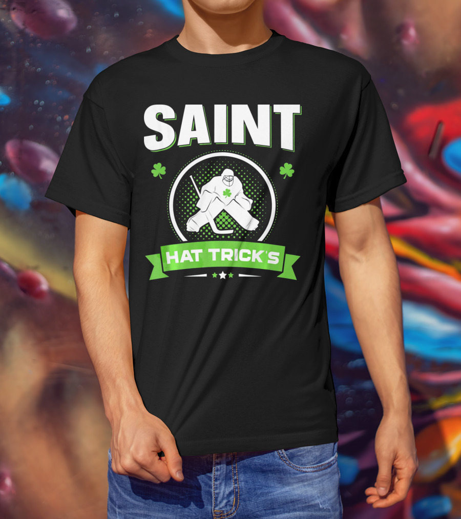 SAINT HAT TRICK'S Hockey Shamrock Irish St Patricks T-Shirt