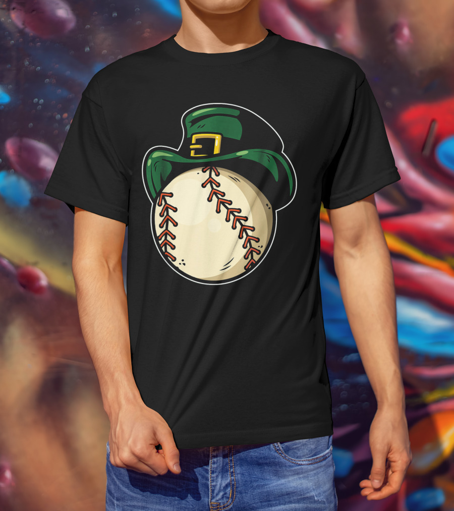 St Patricks Day Baseball With Green Hat Patric T-Shirt