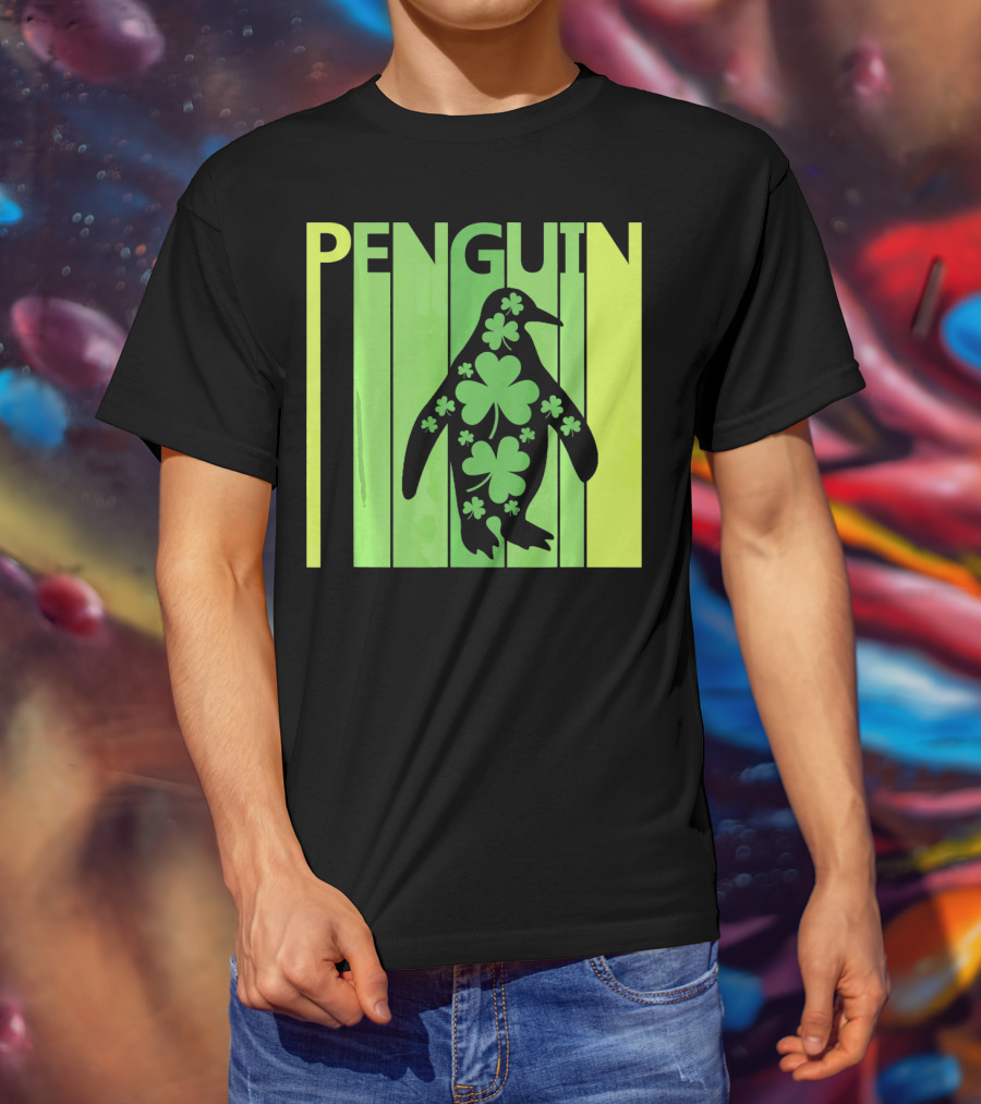 Lucky Penguin St Patricks Day Clover Penguin T-Shirt