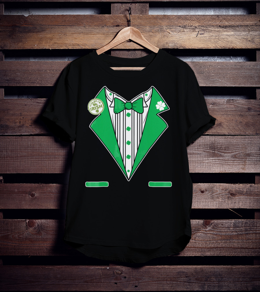 St. Patricks Day Tux Green Kiss Me I'm Irish Bow Tie Four-Leaf Clover T-Shirt