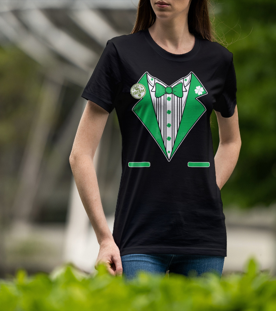 St. Patricks Day Tux Green Kiss Me I'm Irish Bow Tie Four-Leaf Clover T-Shirt
