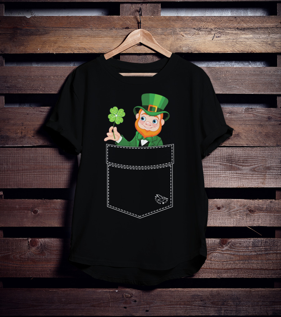 Leprechaun Holding Shamrock In Pocket Long Sleeve T-Shirt