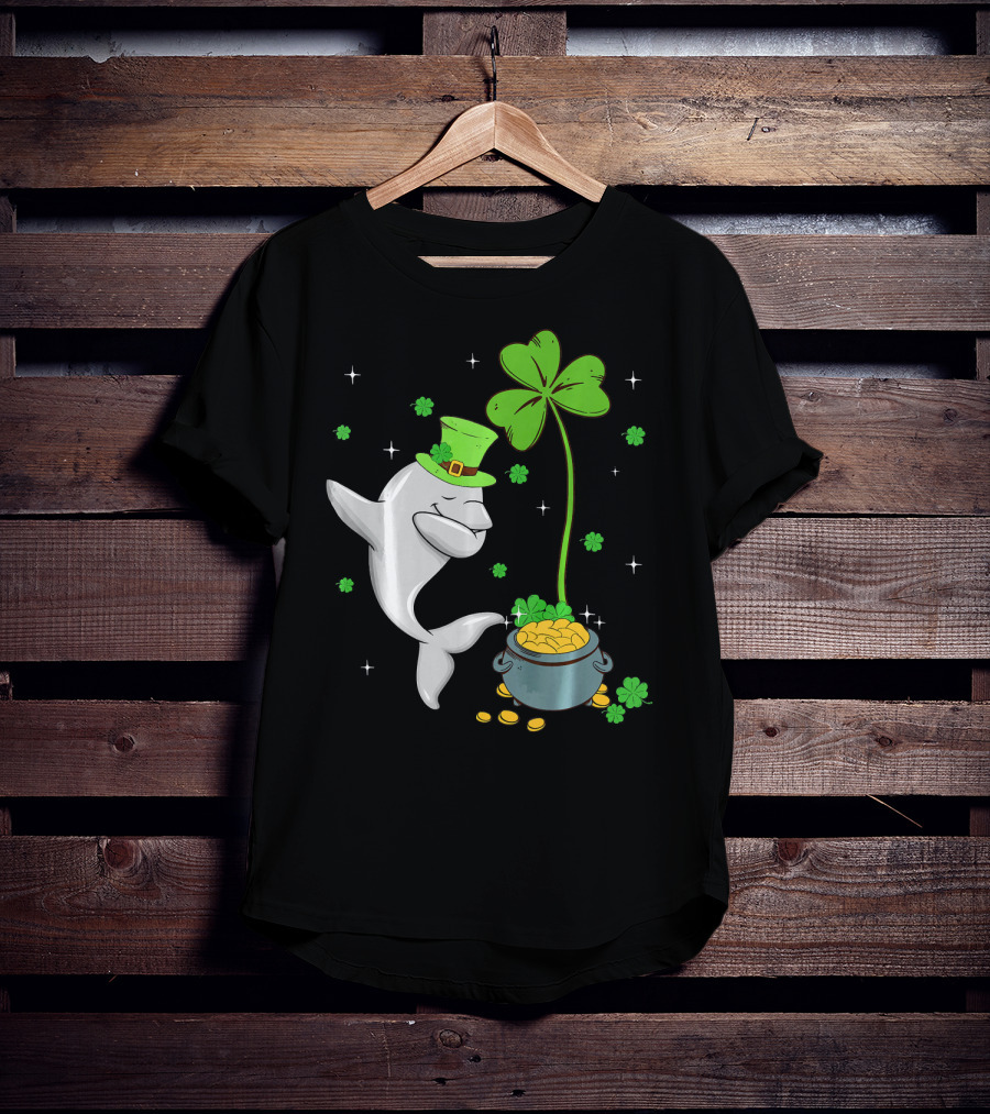 Shamrock Leprechaun Dolphin St Patricks Pot Of Gold T-Shirt