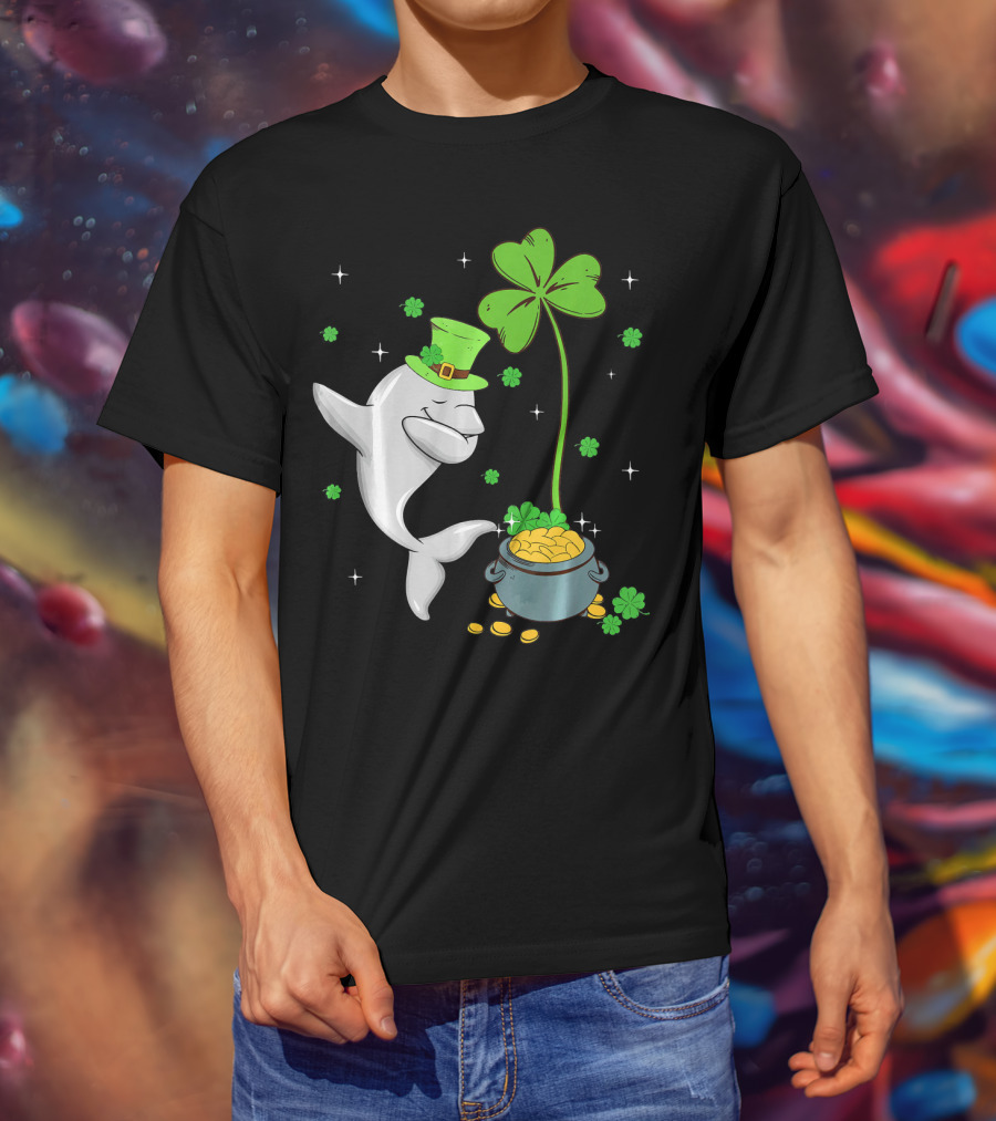 Shamrock Leprechaun Dolphin St Patricks Pot Of Gold T-Shirt
