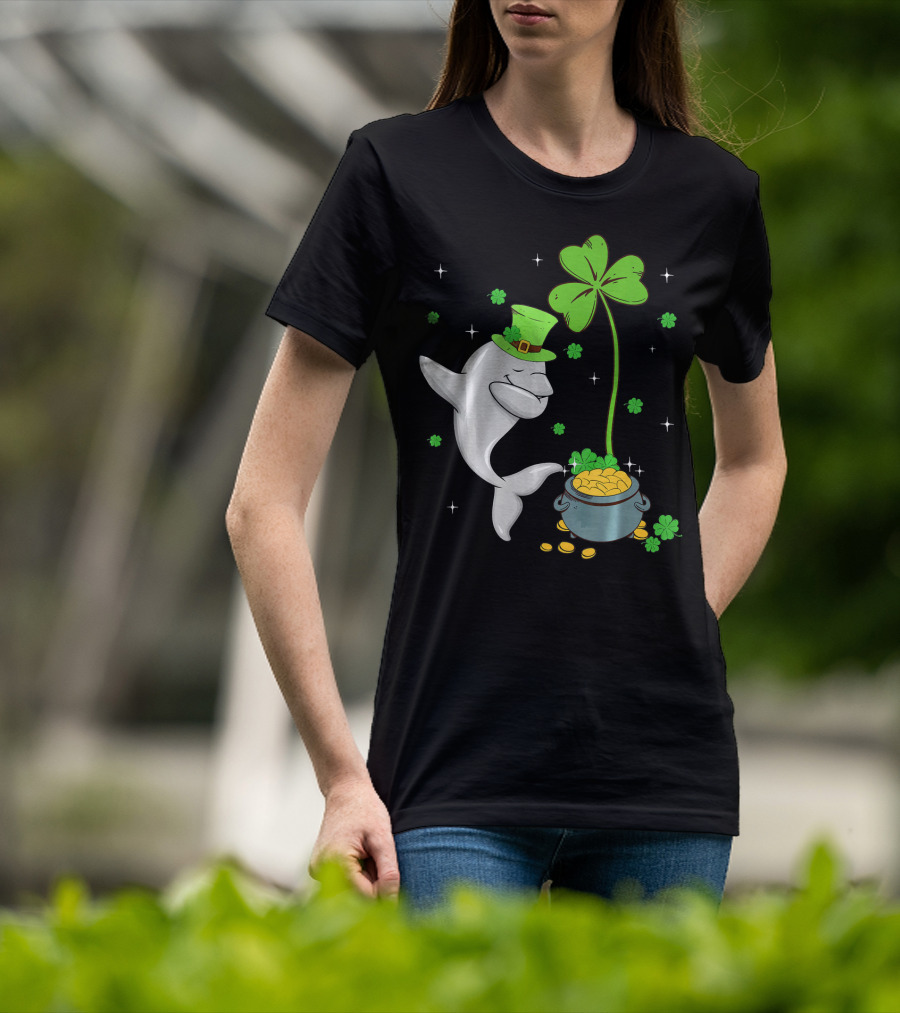 Shamrock Leprechaun Dolphin St Patricks Pot Of Gold T-Shirt
