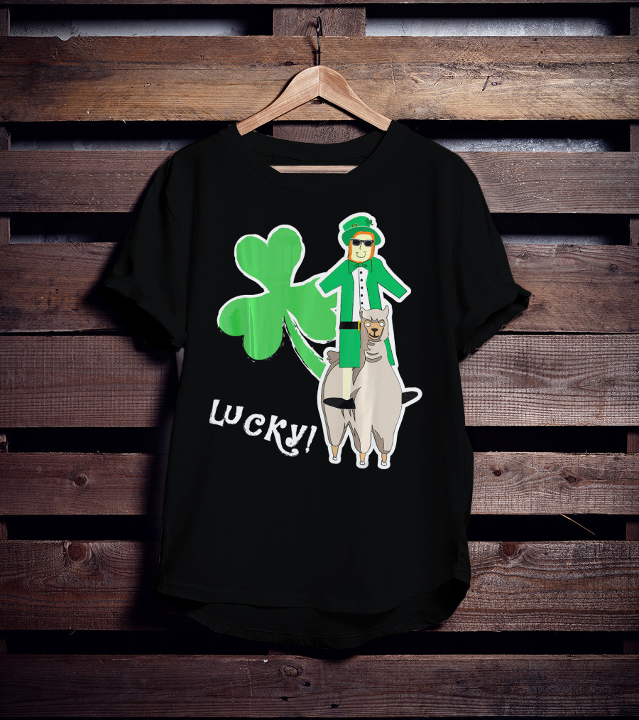 Lucky Leprechaun Riding Llama With Shamrock Irish T-Shirt
