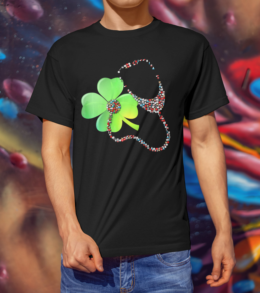 Shamrock Saint Patrick's Day Nurse Stethoscope Emoji Icons T-Shirt