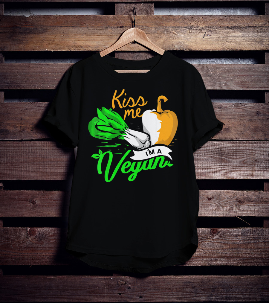 Kiss Me I'm A Vegan St. Patrick's Day Bell Pepper And Green Onions T-Shirt