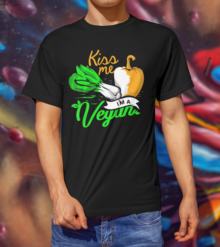 Kiss Me I'm A Vegan St. Patrick's Day Bell Pepper And Green Onions T-Shirt
