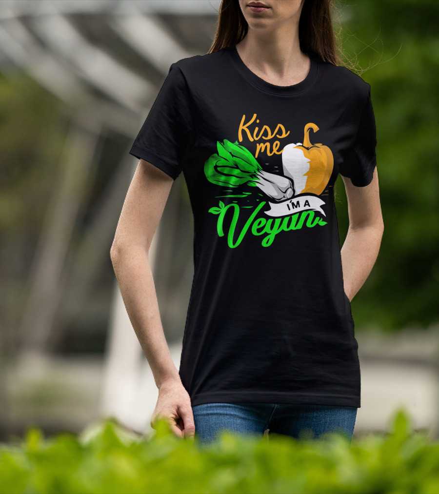Kiss Me I'm A Vegan St. Patrick's Day Bell Pepper And Green Onions T-Shirt
