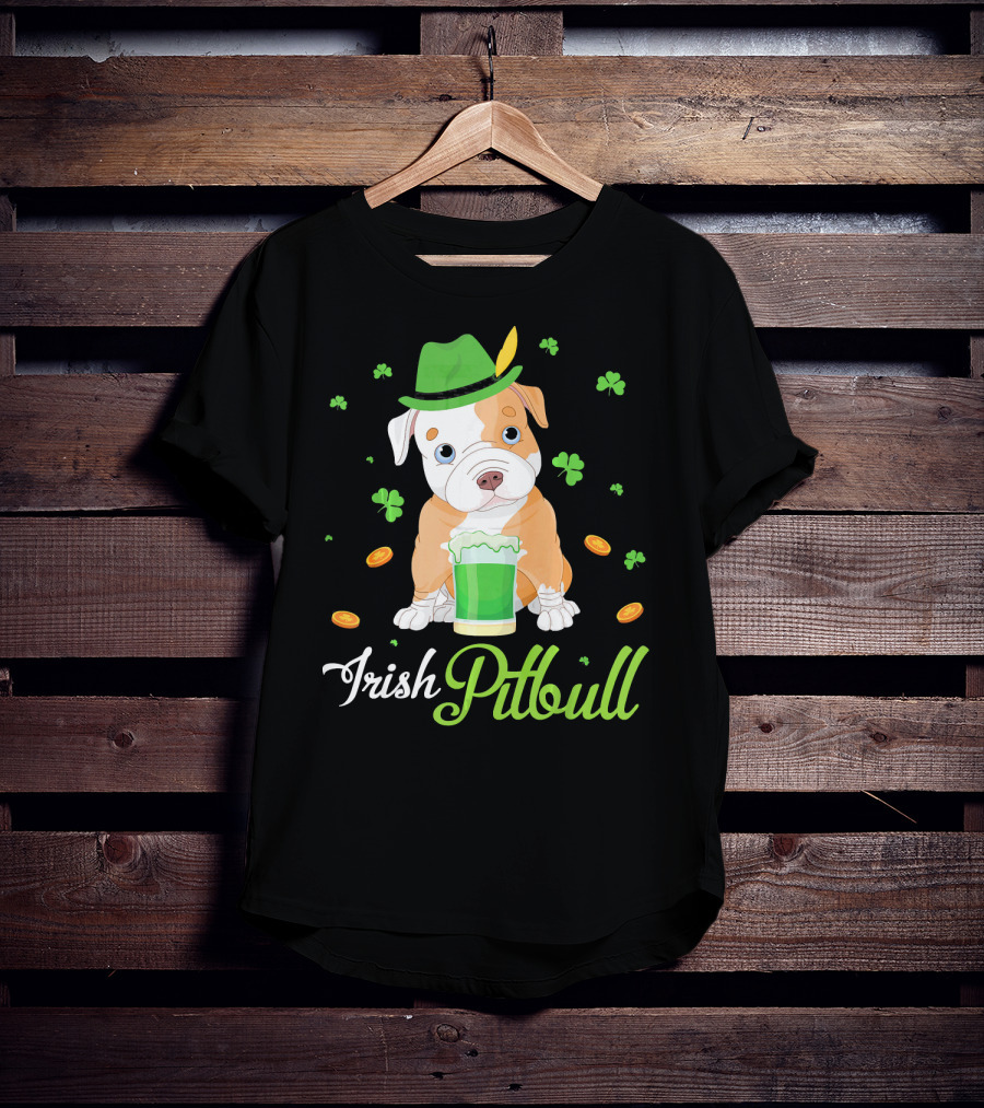 Irish Pitbull Shamrock Hat Beer Coins T-Shirt
