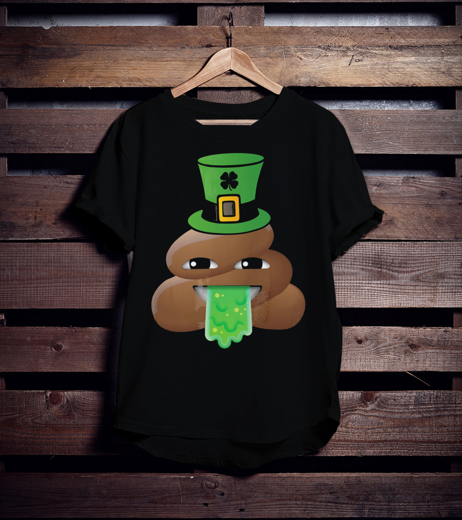 St Patricks Day Funny Leprechaun Poop Emoji Hat And Green Slime Tongue T-Shirt
