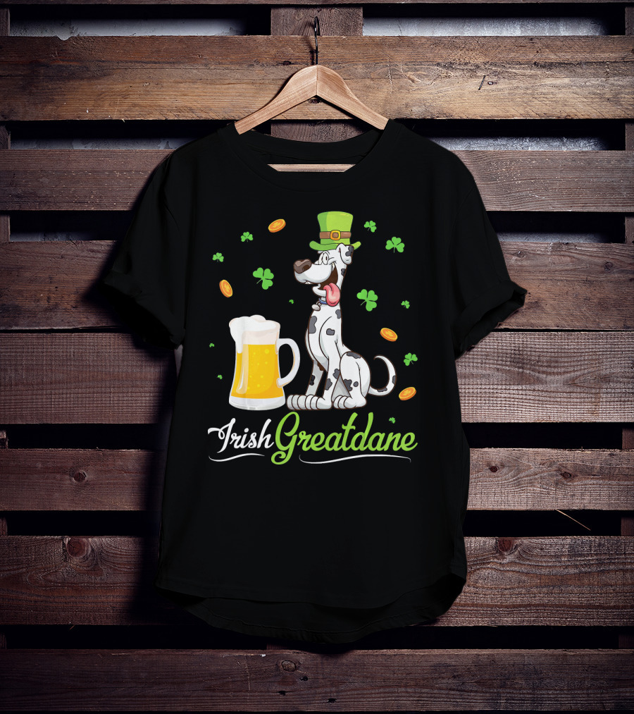 Irish Greatdane Leprechaun Shamrocks Beer Mug T-Shirt