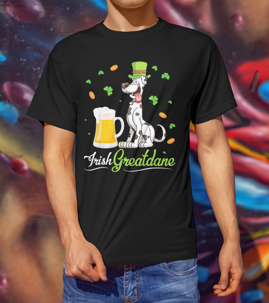 Irish Greatdane Leprechaun Shamrocks Beer Mug T-Shirt