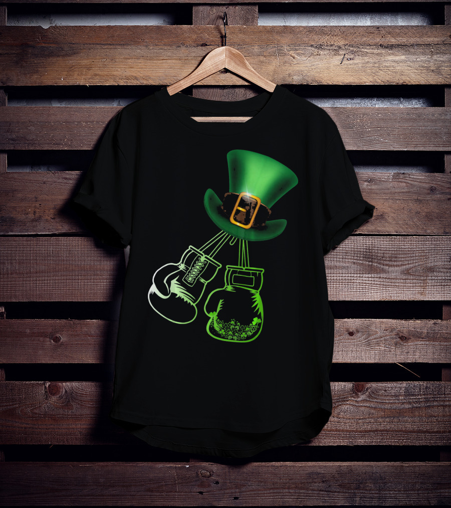 Shamrock Boxing Glove Leprechaun Hat With Green Bowler Buckle T-Shirt