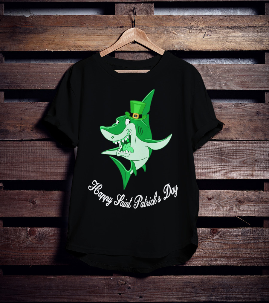 Happy Saint Patrick's Day Cute Shark Wearing Green Hat T-Shirt