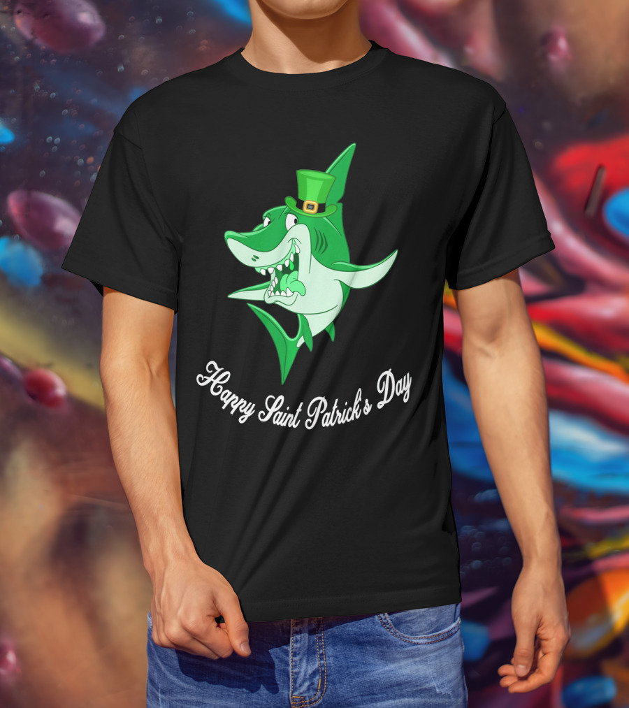 Happy Saint Patrick's Day Cute Shark Wearing Green Hat T-Shirt