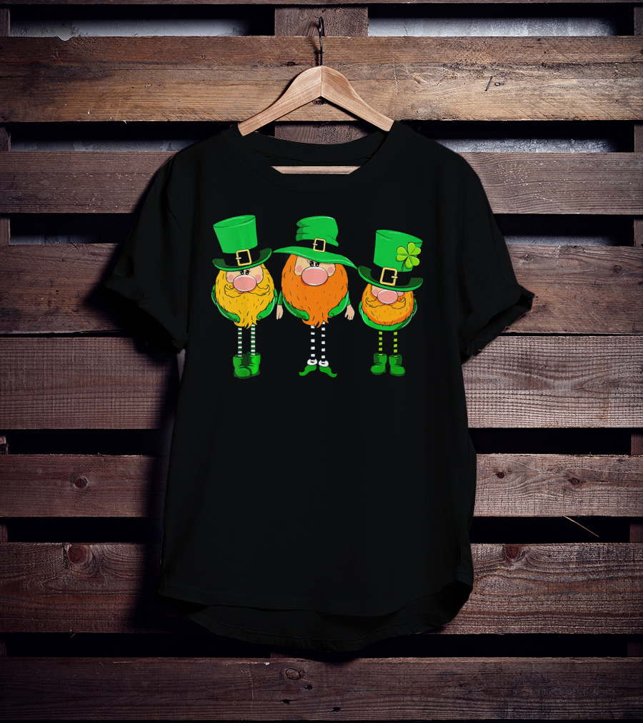 Irish Leprechaun Gnomes In Green Hats With Shamrock T-Shirt