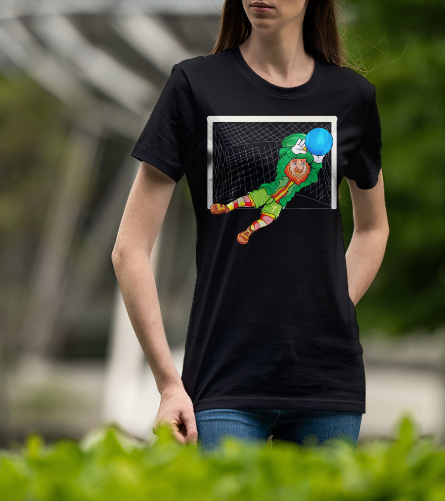 Football Soccer Keeper Leprechaun St Patrick's Goal Save T-Shirt