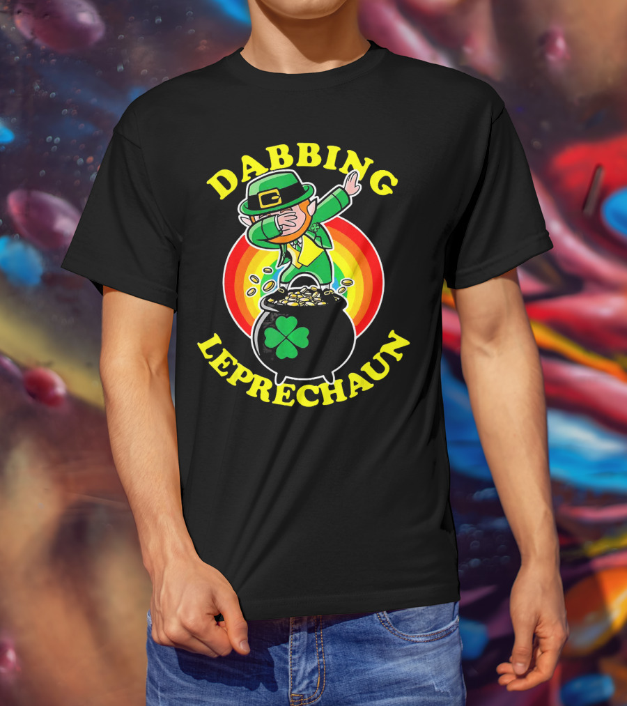 Dabbing Leprechaun Pot Of Gold Rainbow T-Shirt