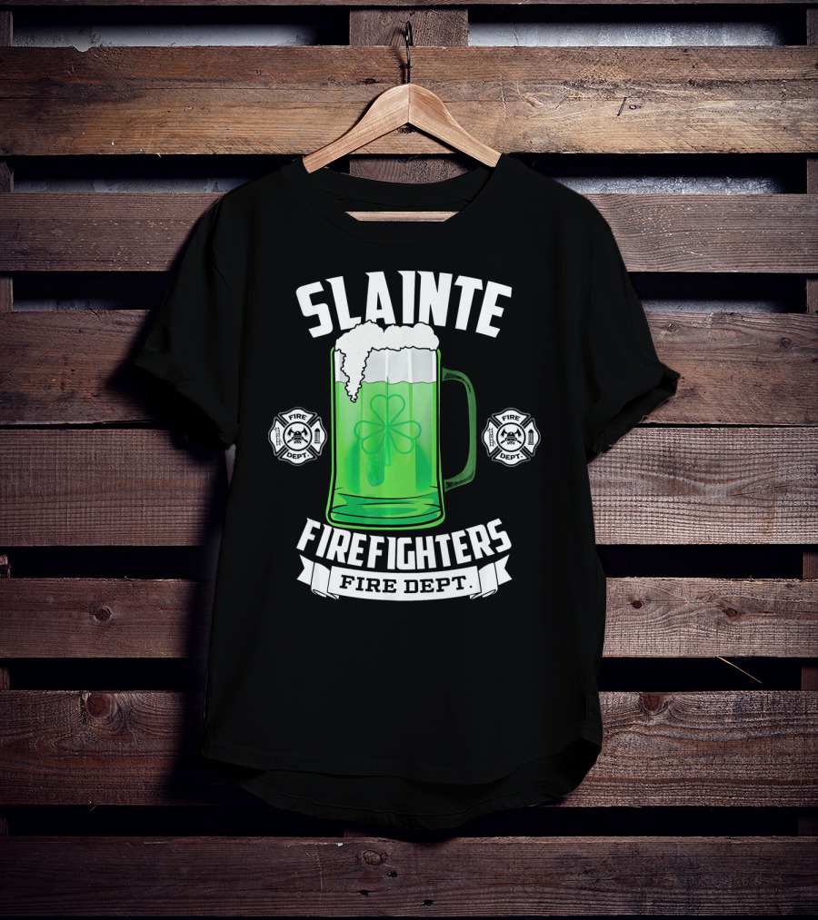 Slainte Shamrock Beer Firefighters Fire Dept T-Shirt